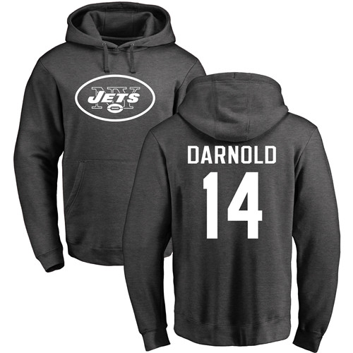 New York Jets Men Ash Sam Darnold One Color NFL Football #14 Pullover Hoodie Sweatshirts